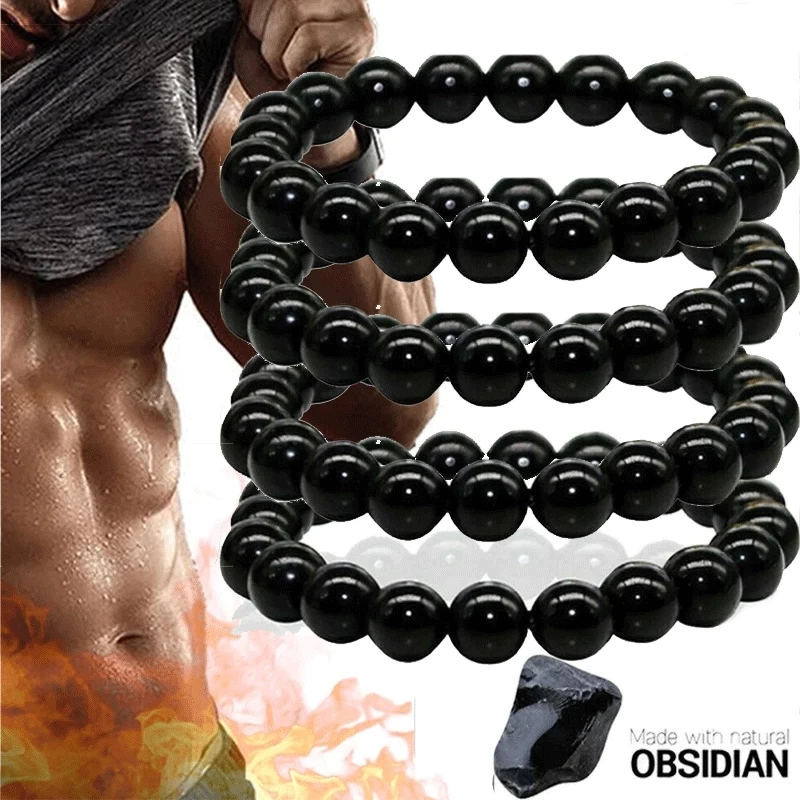 Natural Black Obsidian Stone Bracelet Women Men Beads Bracelets Anklet Weight Loss Yoga Energy Prayer String Beads Jewelry