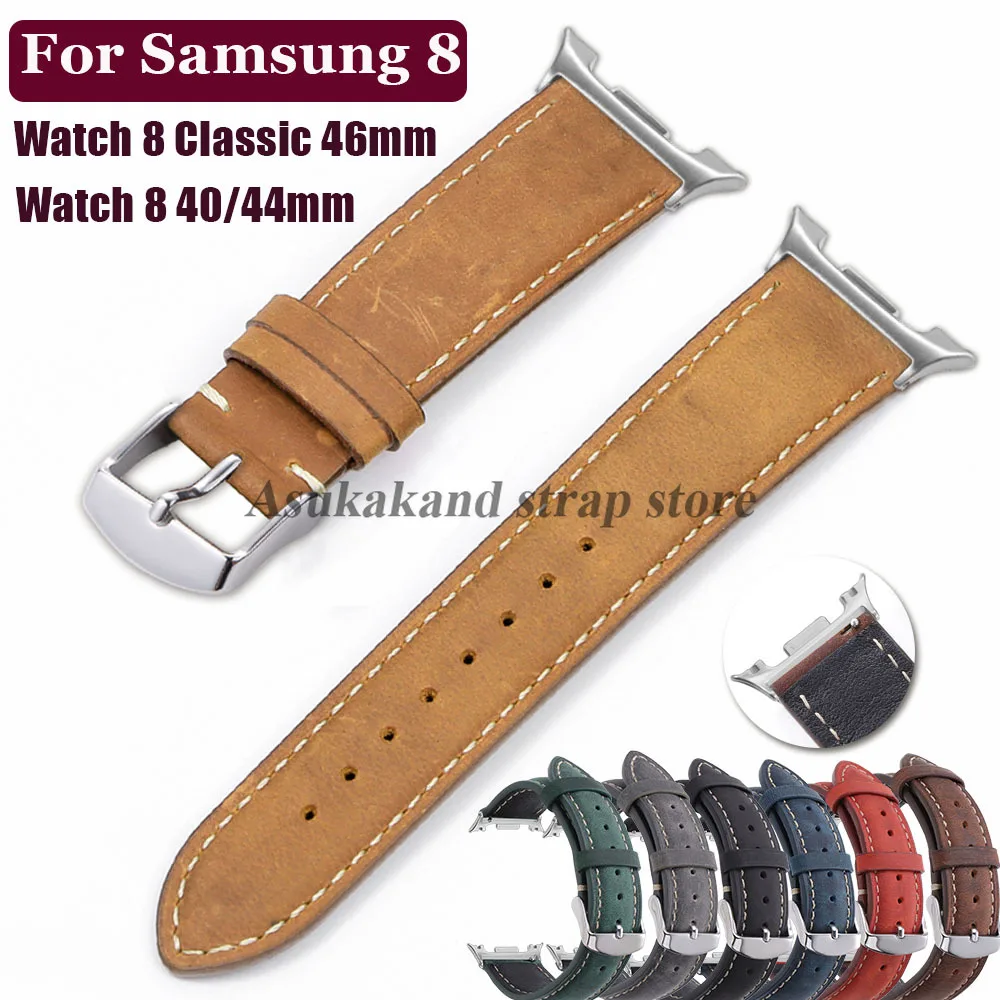 Für Samsung Galaxy Watch 8 40 mm 44 mm Retro-Lederarmband Rindsleder-Uhrenarmband Herrenarmband für Galaxy Watch 8 Classic 46 mm