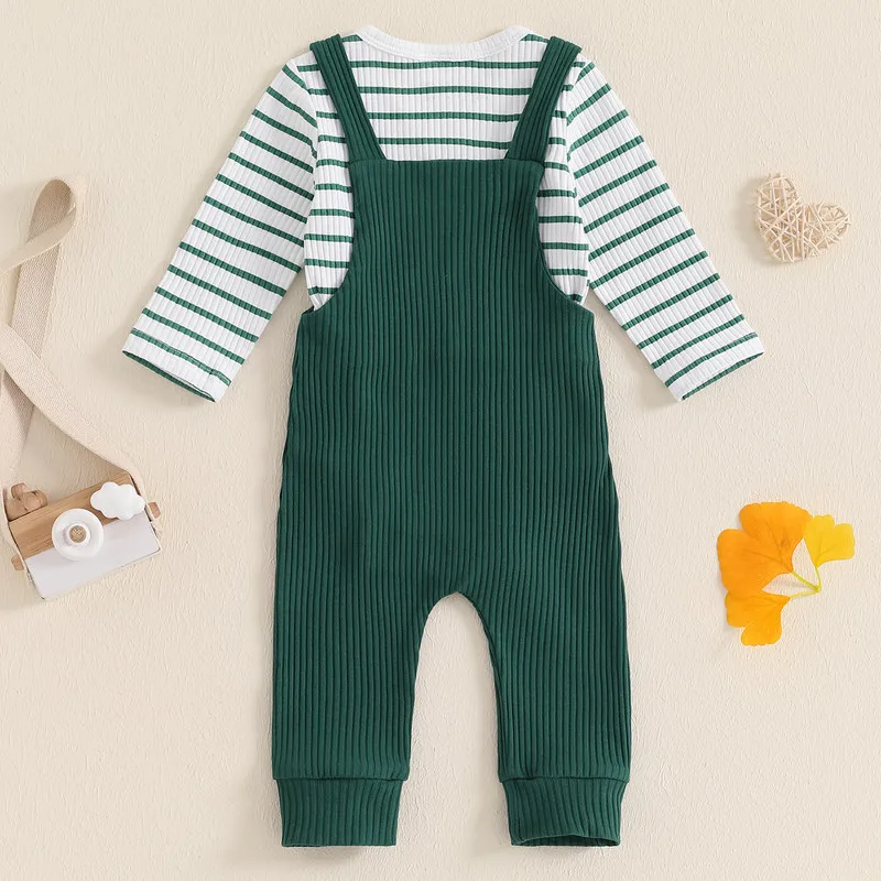 RUEWEY 0 to 18 Months Baby Boys Girls Pant Sets Spring Autumn Clothes Long Sleeve Stripes Print Bodysuit+ Overalls Set Infant