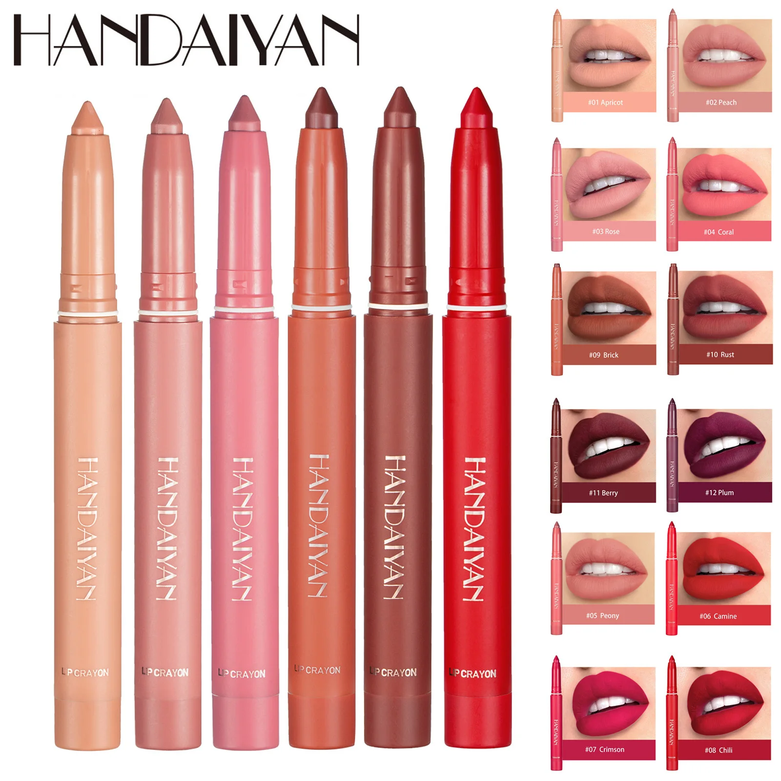 HANDAIYAN Matte Lipstick Pencil Silky Velvet Lip Stick Pen Makeup Waterproof Nude Pink Red Lip Blam Cosmetics 12 Colors