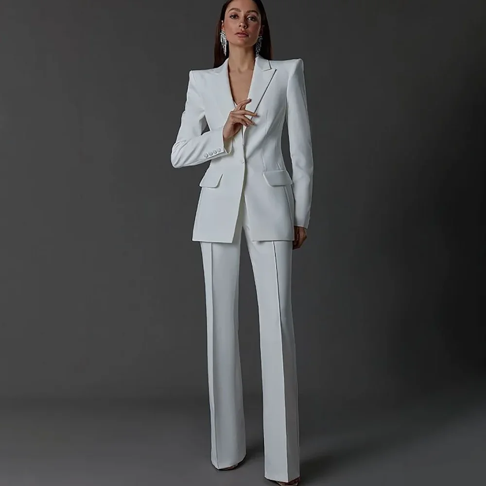 Elegant White Notch Lapel Suits For Women Single Button 2 Piece Important Speeches Formal Business Meeting Outfits Jacket Pants