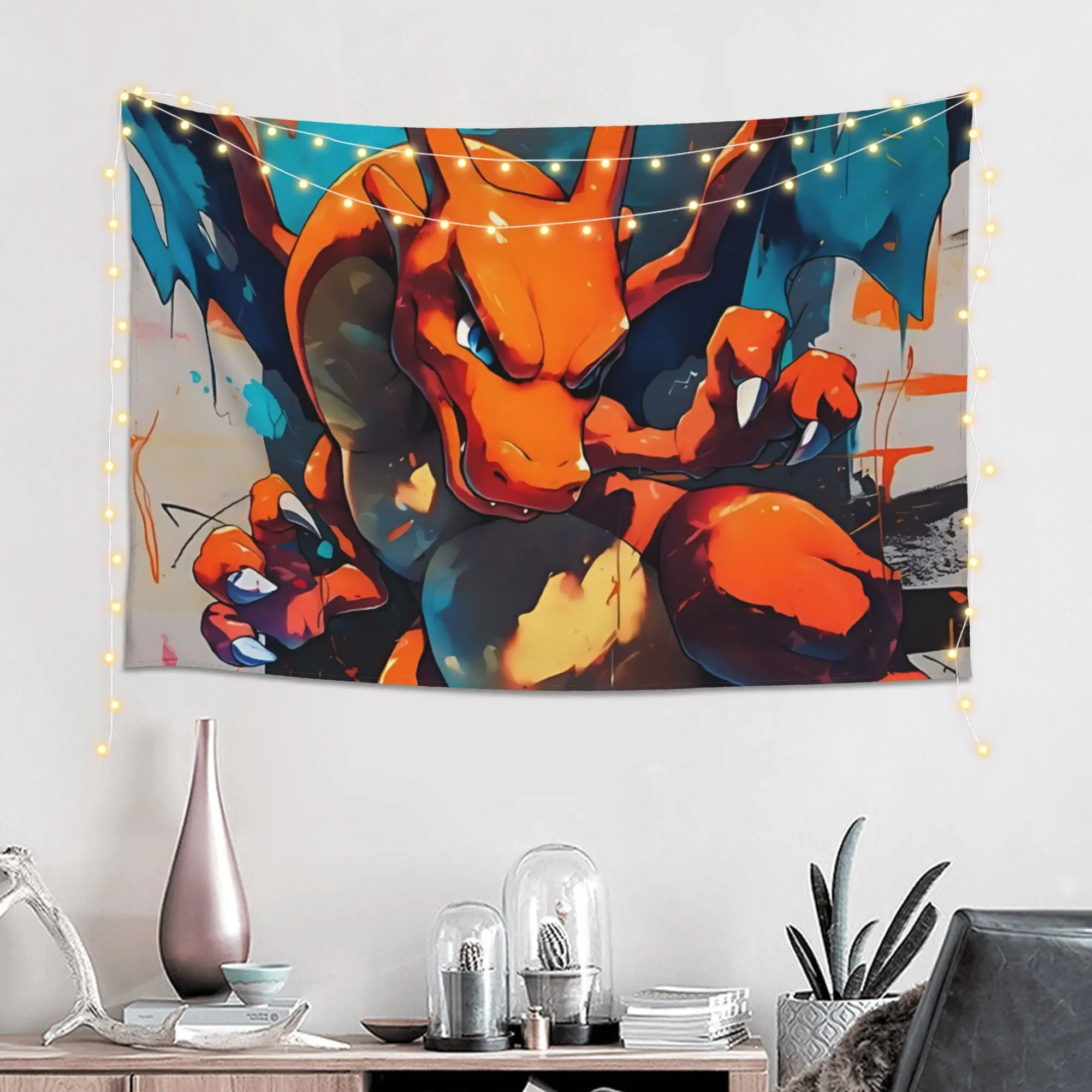 Cutecore Pokemon Theme Charizard Fire Blast Tapestry Bedroom Decoration  Wall Hanging Blanket Tapestry Cool Stuff For Room