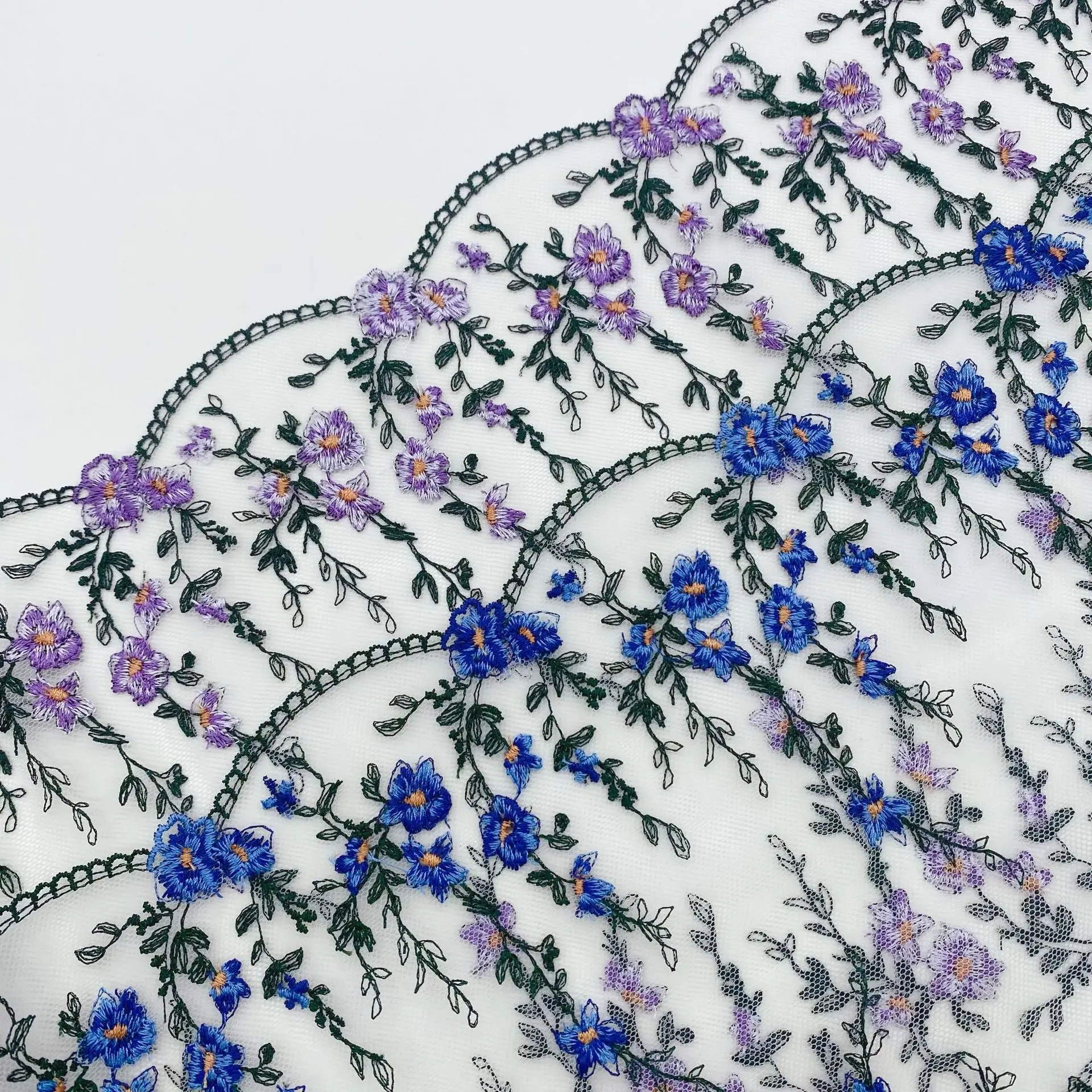 20Yards Two Sides Blue Purple Embroidery Lace Trim For Skirt Hem Clothes Sewing Material DIY Bra Apparel Dress Fabric