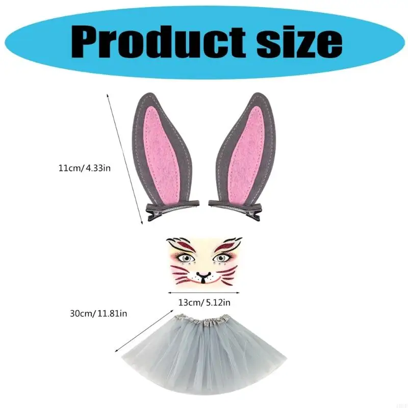Śliczne uszy z królikiem Zestaw do włosów Zestaw z siatką i naklejki na twarz dla dzieci dorosłych Cosplay Party Costume