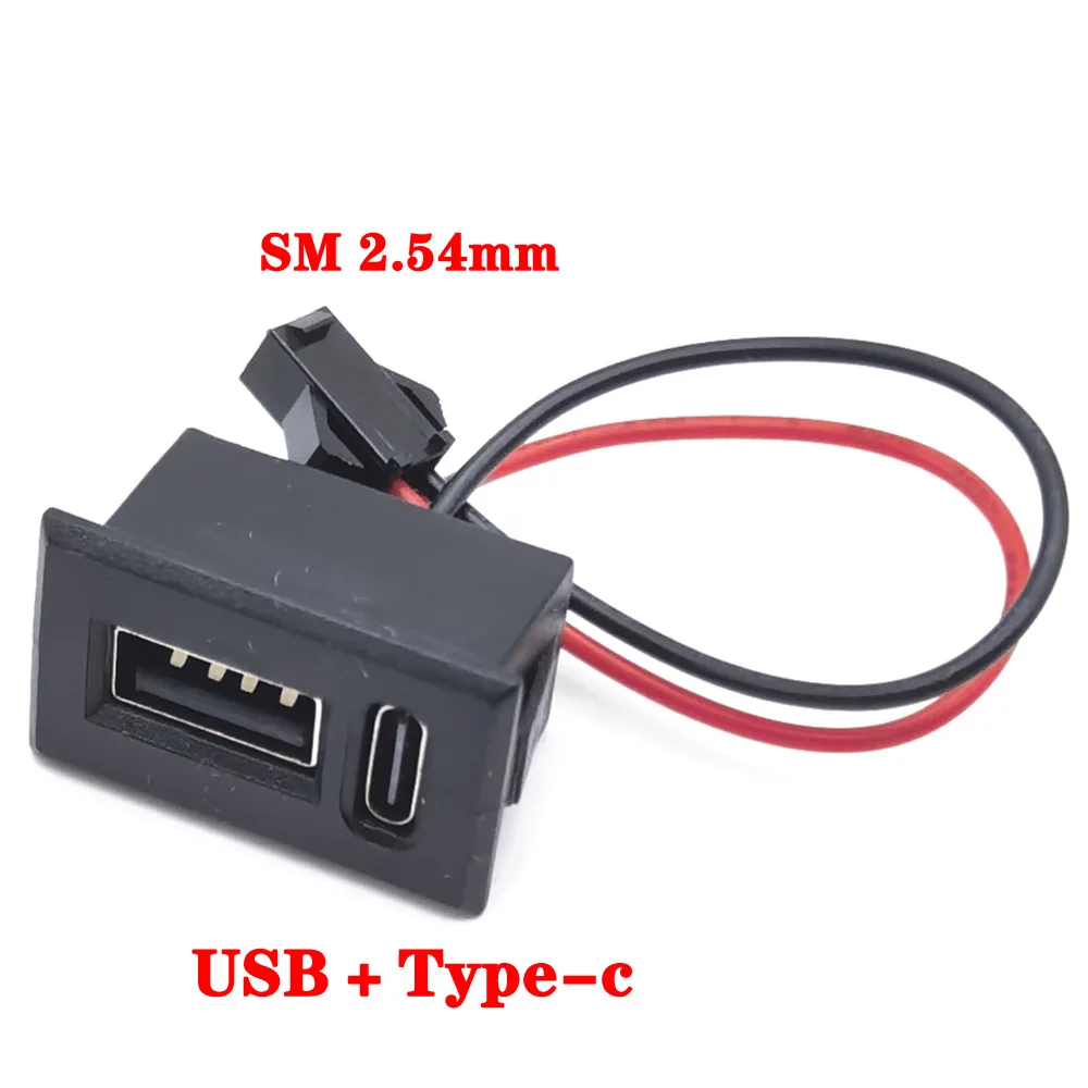 1-3pc 2Pin Double Layer USB Female Base Type-C Socket A Female USB Lamp Charging Socket Power Socket With SM2.54 Cable Connector
