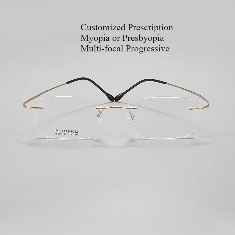 Prescription Glasses Men Titanium Frame Rimless Custom Photochromic Anti-Blue Light Myopia Hyperopia Lenses 16005