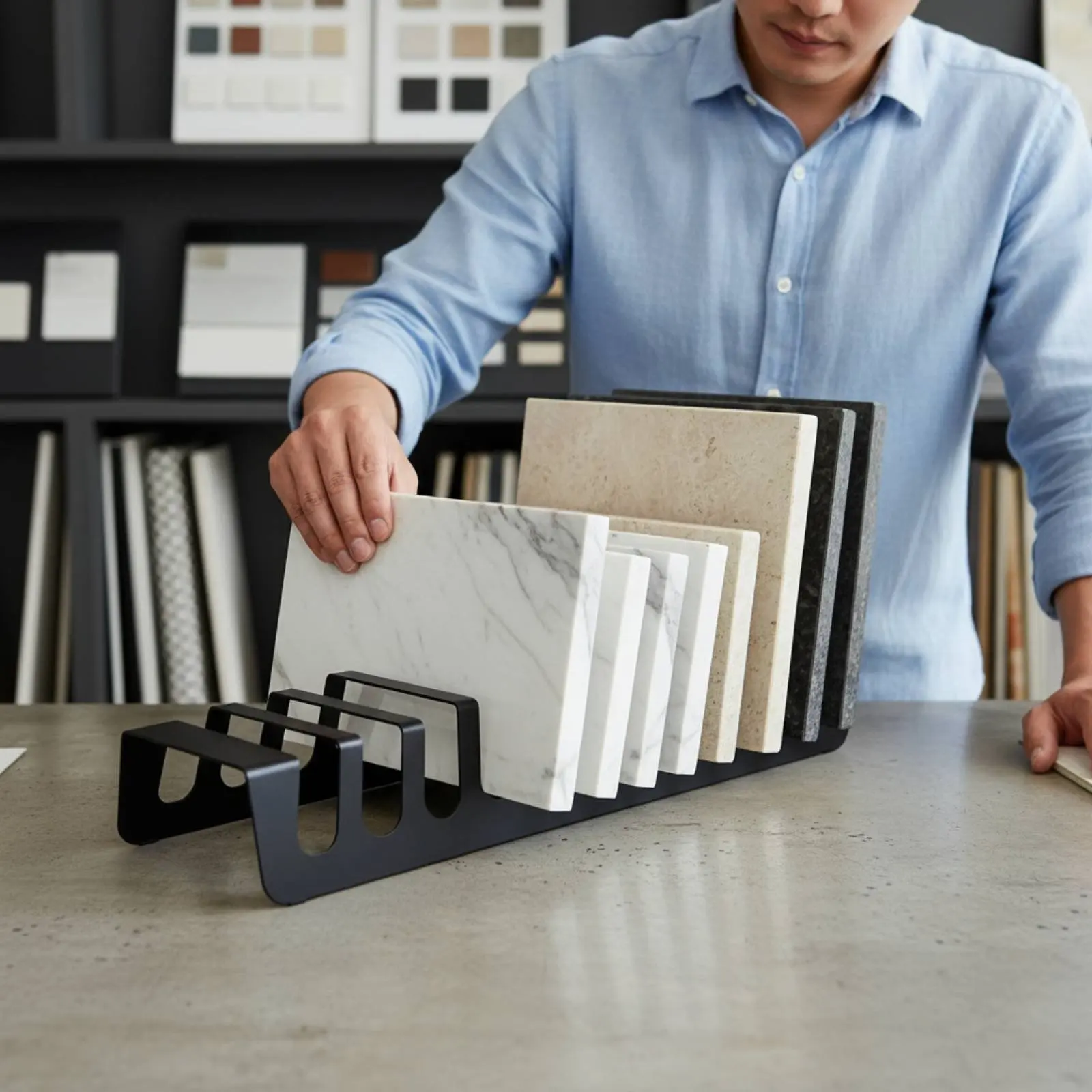 

Tile Sample Display Rack Space-Saving Stone Slab Display Stand Multi-Compartment Sample Organizer Stable Design Ceramic Tile