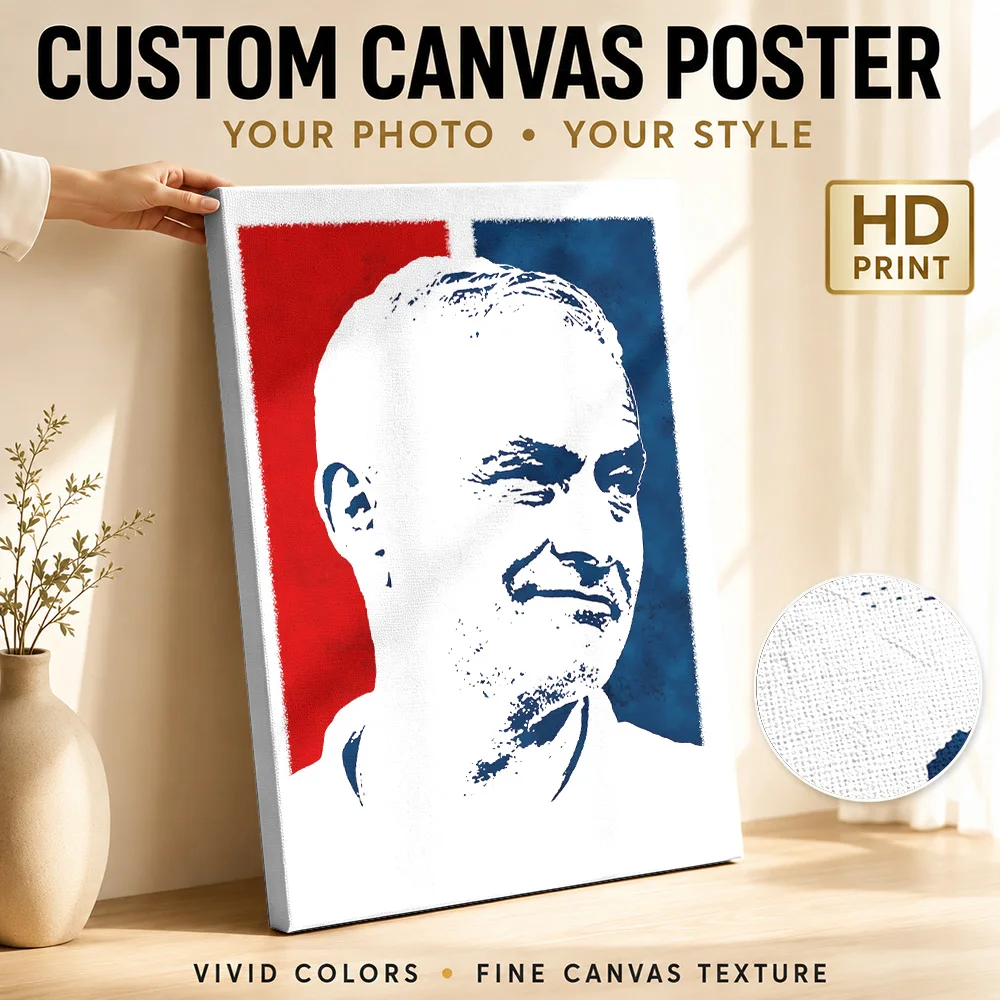 Man In Suit Portrait Framed Canvas Poster Customized Photo Duotone Stencil Illustration Wall Art For Living Room Birthday Gift