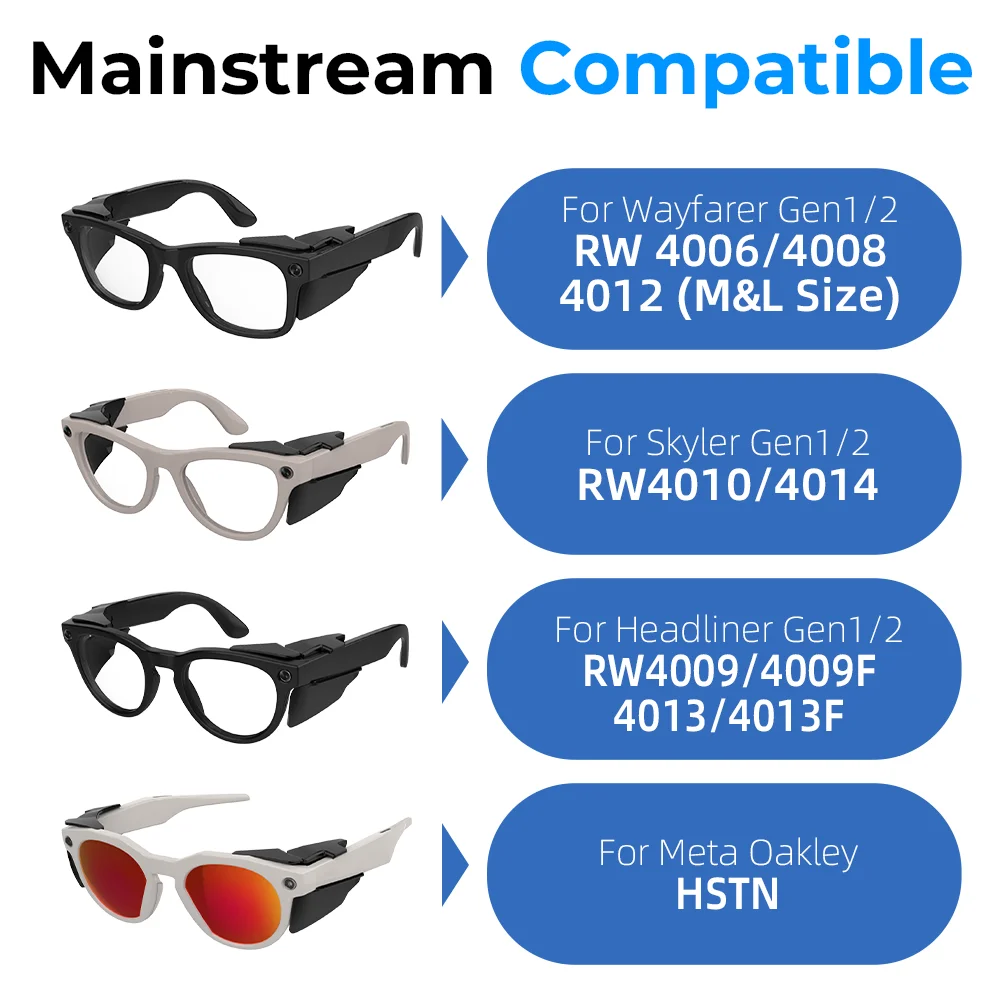 Osłony boczne do okularów HiBloks do Ray-Ban Meta Wayfarer/Skyler/Headliner Gen 2 i Oakley Meta HSTN, akcesoria do okularów inteligentnych. — zdjęcie produktu 5