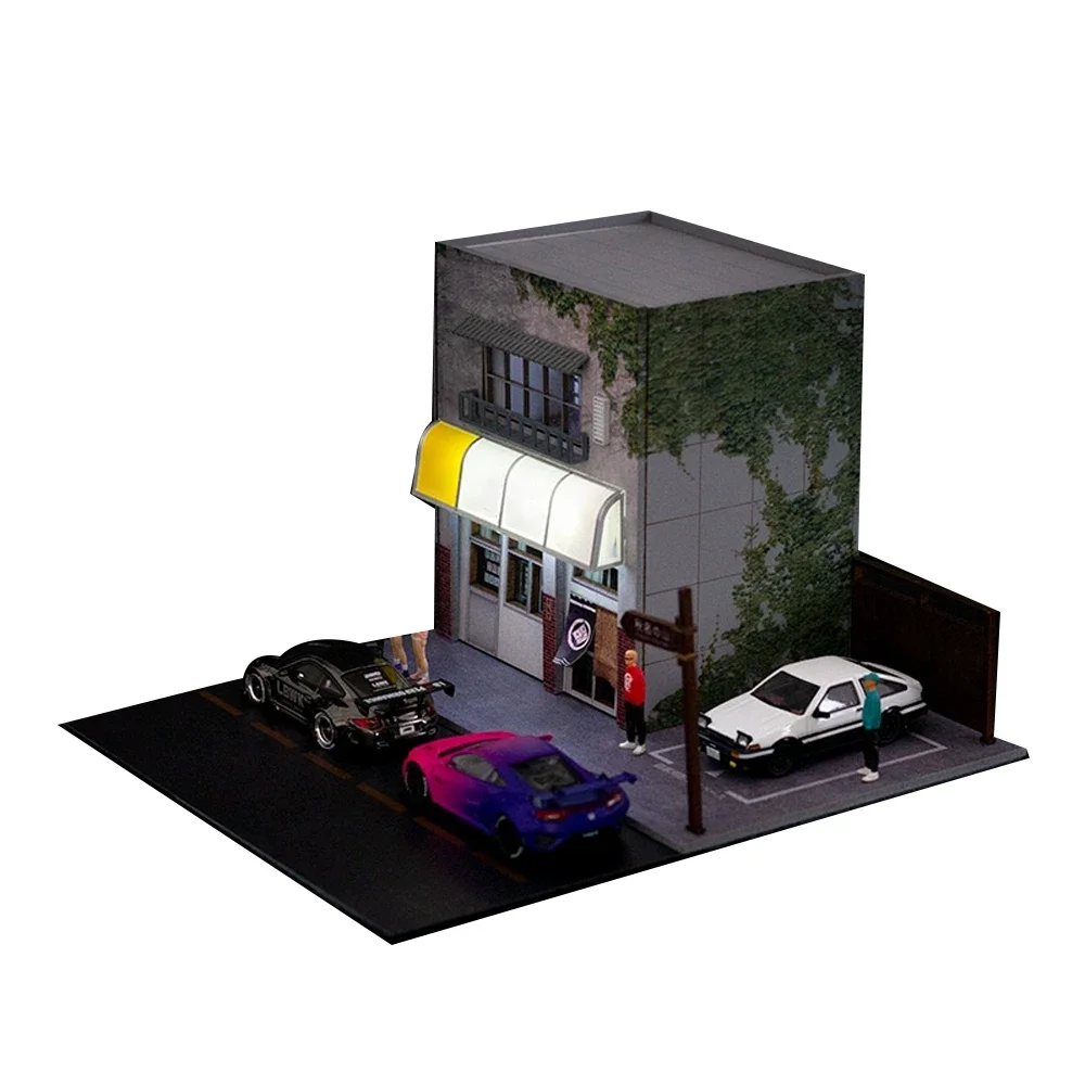 1/64 Car Garage Model Japanese Building Parking Lot Scene Display Diorama high quality Model With LED light