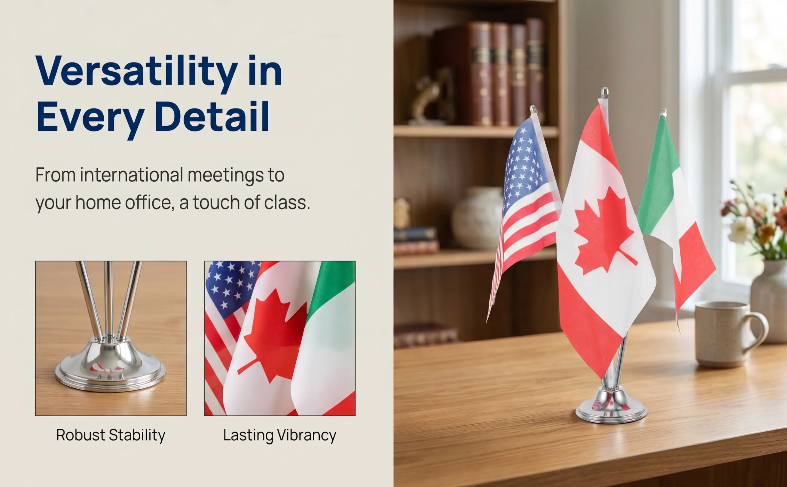 1Set International Table Flags Canada Us Mexico Mini Desktop Flag with Metal Stand for Corporate Meetings School Events Home