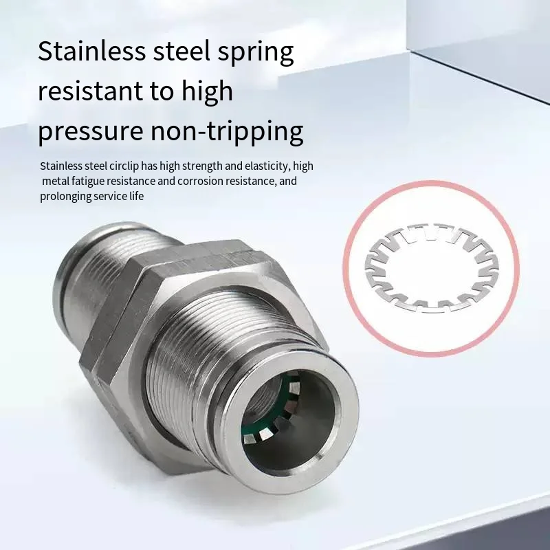 1 Pcs304 Stainless Steel Diaphragm Straight Joint PM4/6/8/10/12mm Quick External Thread Connector Pipe Compresseur Air Pneumatic