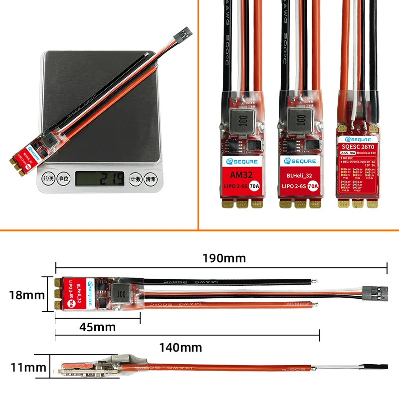 VoidFly SEQURE 2670 70A ESC 2-6s Lipo Blheli_32 / AM32 supports 128kHz PWM frequency suitable for remote control drones