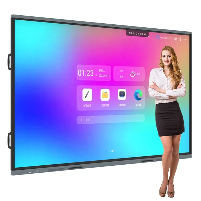 Smart 75-inch touchscreen interactive whiteboard with wireless screen sharing in meeting rooms
