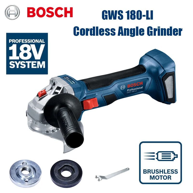 BOSCH GWS 180-LI 18V Rechargeable Cordless Angle Grinder Electric Brushless Lithium Battery Steel Cutting Polisher Power Tools