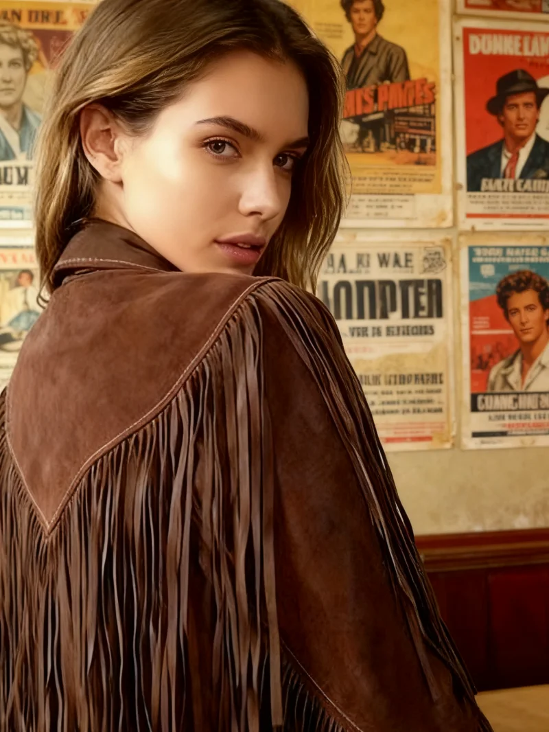 

Коричневая замшевая женская куртка в стиле ретро с бахромой, на подкладке в западном стиле с рисунком, осеннее пальто на одной пуговице