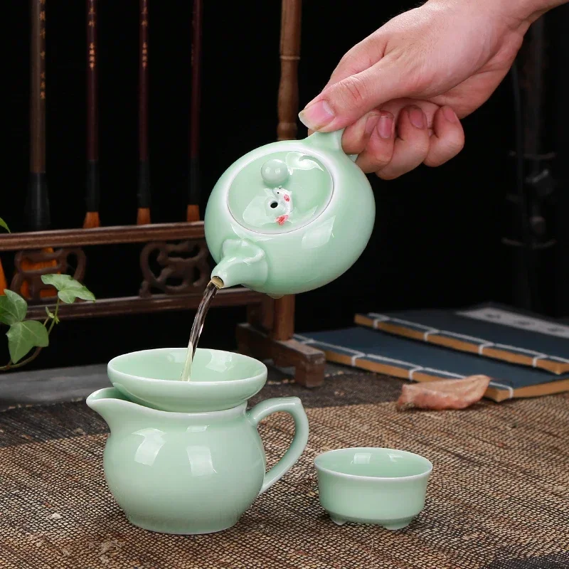 Longquan Celadon Fish Tea Set Ceramic Kettle Ceramic Gaiwan Tea Cup fish chinese kung fu tea pot drinkware for friend Gift