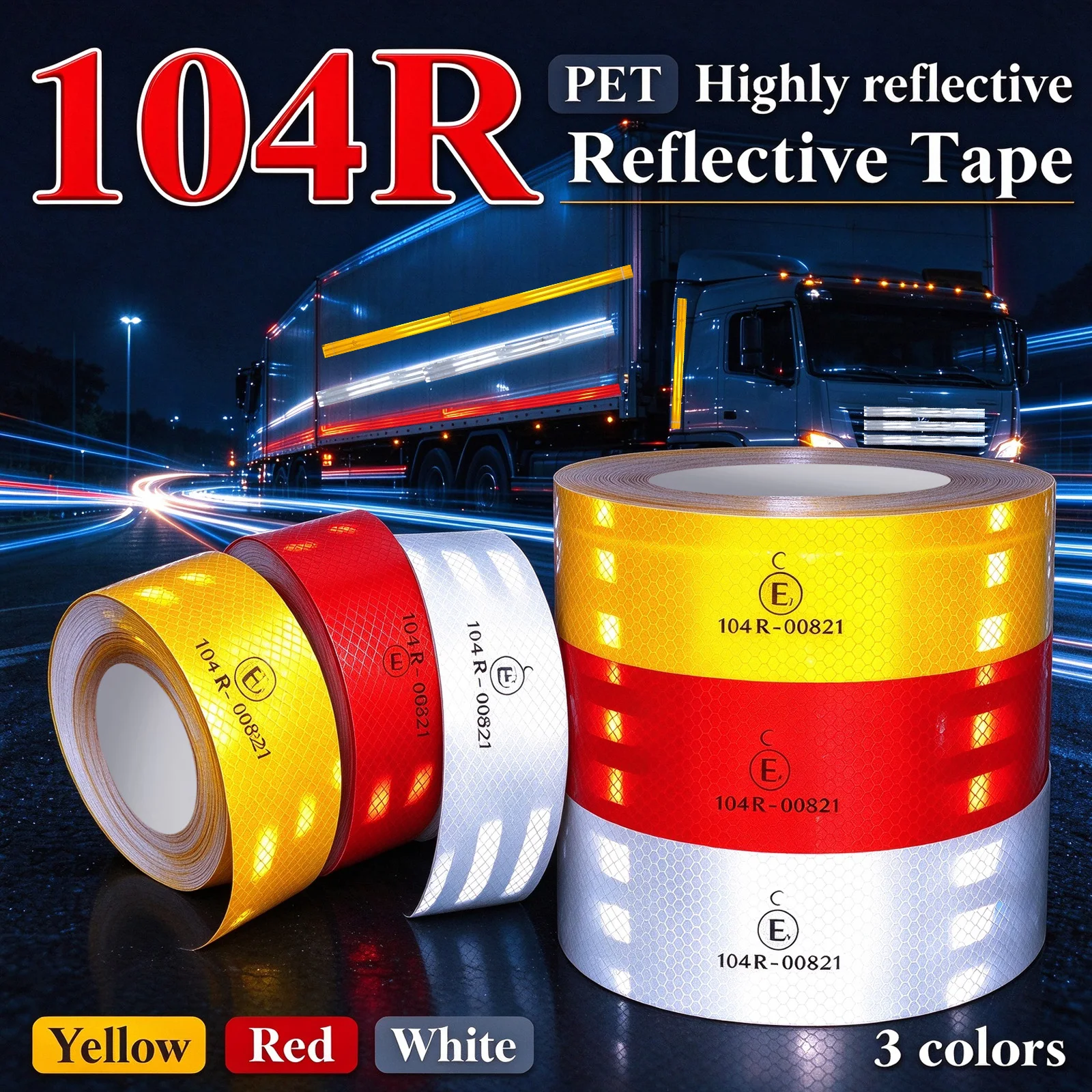 Truck 1.9/3.9/5.9M Reflective Safety Tape 104R Conspicuity Safety Warning Reflector Film Waterproof Adhesive Sticker For Vehicle