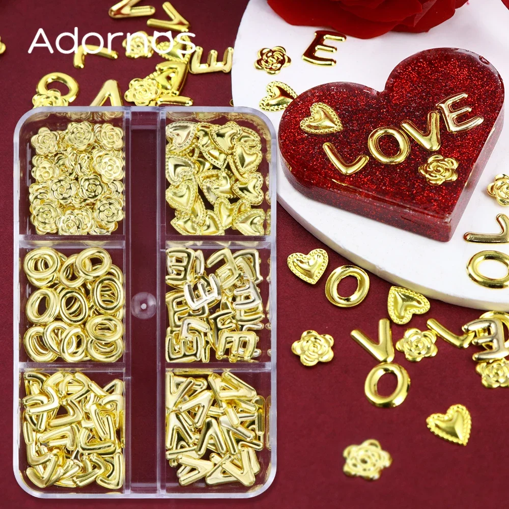 6 Grids Valentine Day Metallic Accessories Love Heart For Resin Mold Silicone Filler Pendant Jewelry Making Nail Art DIY Crafts