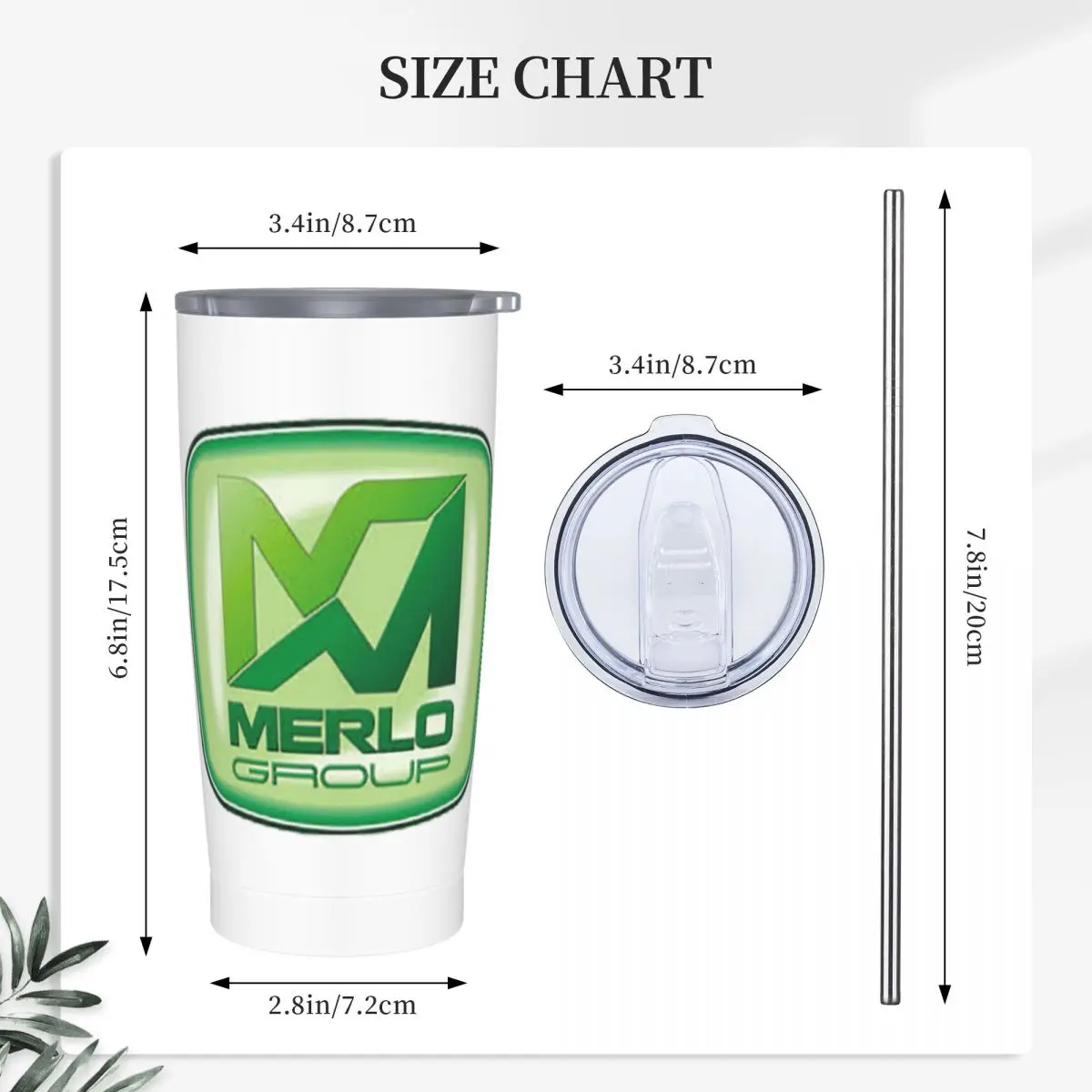 Merlo Logo Stainless Steel Tumbler Vacuum Insulated Mug Thermal Cold Bottle Straws With Lid 20oz