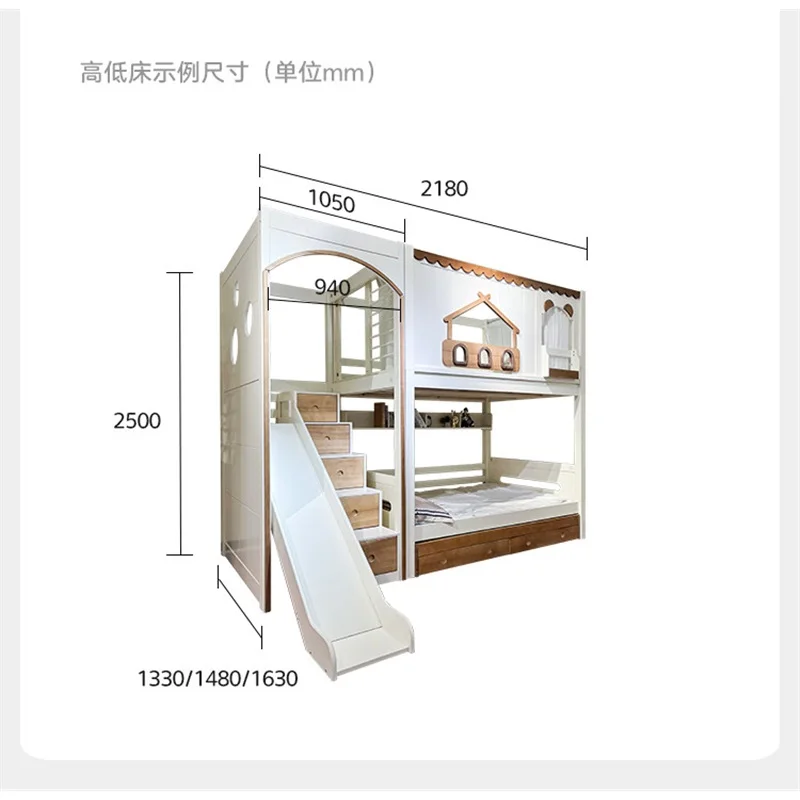 Modern Pink Solid Wood Kids Bunk Bed with Slide Stair Cabinet Storage Double Drawers Home Hotel Use