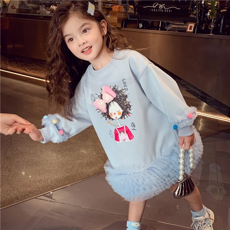 3-13Years Kids Long Sleeve tutu Dresses for Girls Cute Bow Hoodies Princess Dress Children Baby Outfits Clothing 3 4 5 6 7 8 910