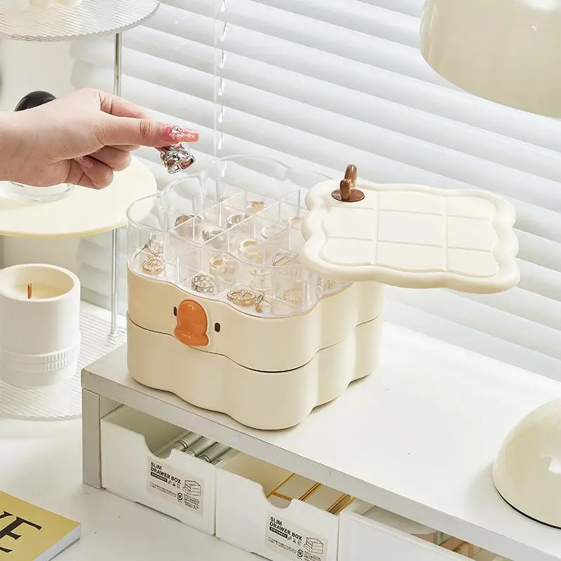 New 360° Rotating Jewelry Organizer 3-tier Large Capacity Jewelry Display Case Dust Proof Space Saving Jewelry Storage Box