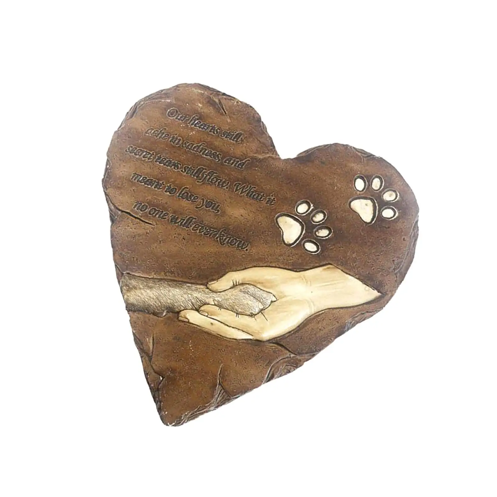 Memorial Stone for Pets Paw Print Cat Grave Marker Heart Shape Outdoor Backyard Lawn Decoration