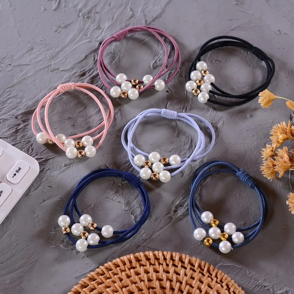 5 ชิ้น 9 ลูกปัดเพิร์ลเจ้าหญิง Headwear เกาหลีหลายชั้นแถบคาดศีรษะยืดหยุ่นสูงไม่เป็นอันตรายผมผมวงผมเครื่องประดับ