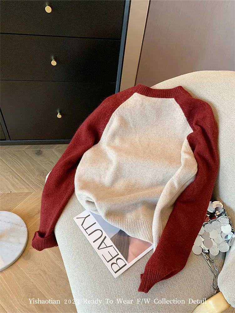 Harajuku Red Knitted Jumper Women Long Sleeve Autumn Winter Anime Graphic Sweater Korean Kawaii Oversized Pullovers High Street