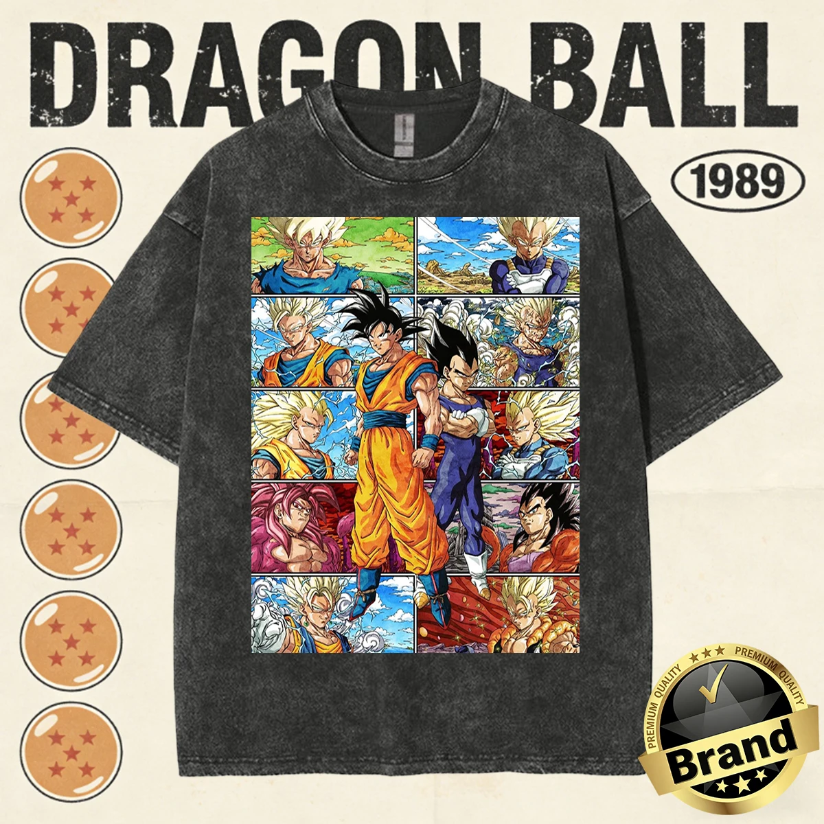 

Футболка Dragon Ball Z с Гоку и Вегетой, летняя коллекция 2026, 100% хлопок, плотная, с эффектом стирки, оверсайз, для спортзала и уличного стиля, для мужчин, женщин и детей