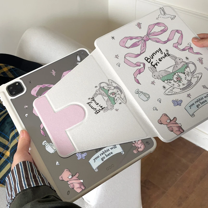 Pink Ribbon Rabbit Tablet Case For iPad Pro 11 12.9 13 A16 M2 M4 M3 M5 Shell 8.3 9.7 10.2 5/6/7/8/9/10/11th Air 3 4 5 6 7 Cover
