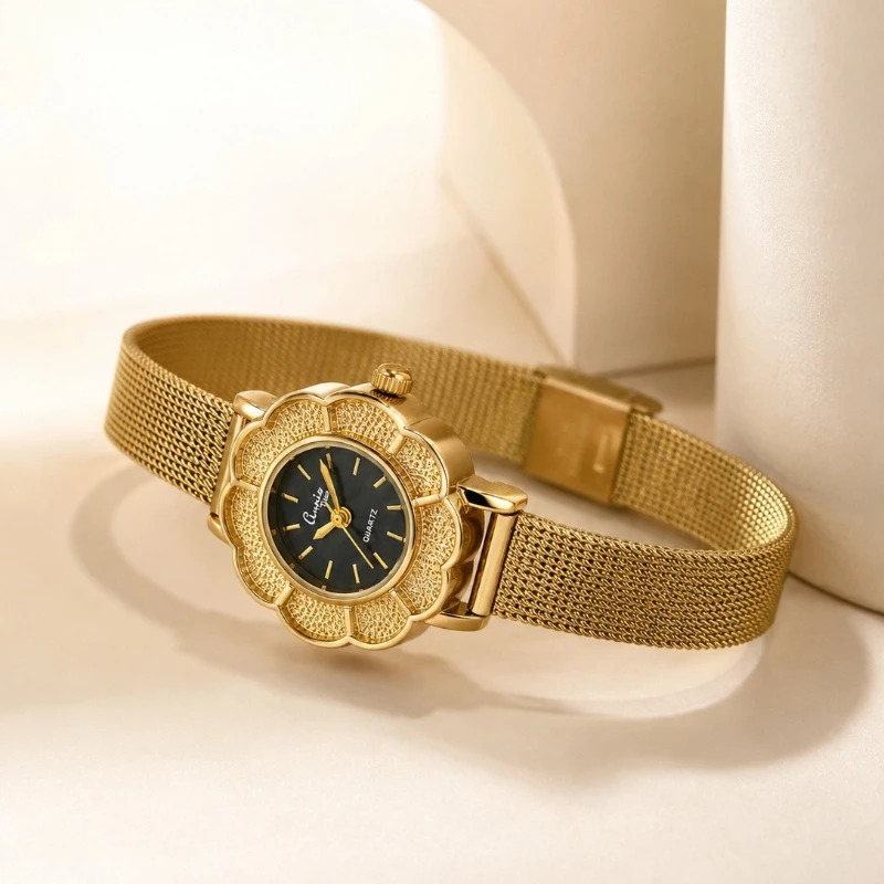 Y2K Vintage Golden Flower Stainless Steel Women's Bracelet Watch Fashion Charm Bangle Quartz Watch Jewelry Gift Reloj Para Mujer