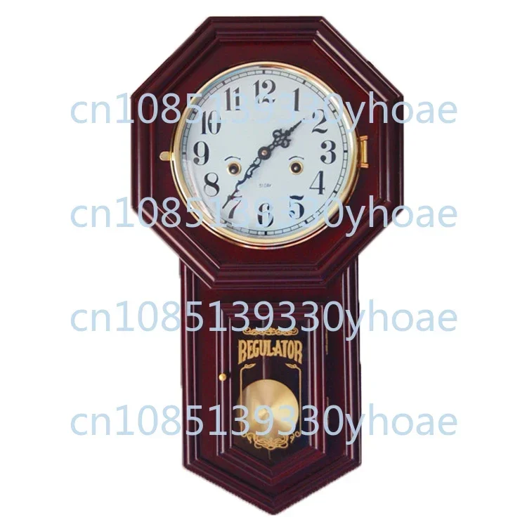 Retro mechanical wall clock Solid wood feng shui town house gossip swing clock Pure copper movement clock