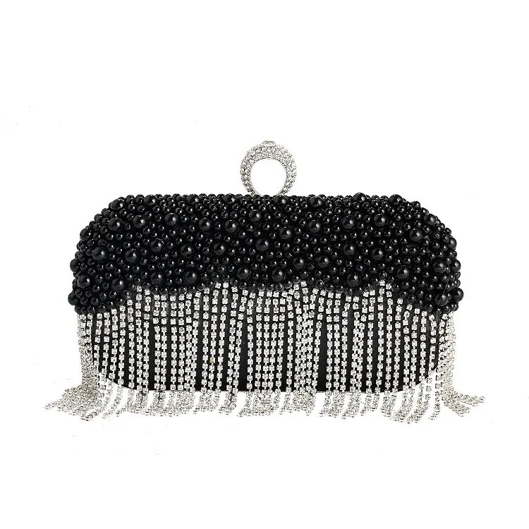 

Luxury Embroidered Beaded Square Shape Banquet Bag Rhinestone Tassel Clutch Small Bags for Women Ladies