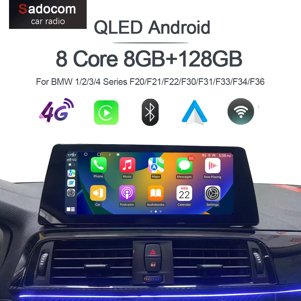 10.25' Carplay Android 12 8G+128G 8Core GPS Car Radio Player Multimedia For BMW 1/2/3/4 Series F20/F21/F22/F30/F31/F33/F34/F36