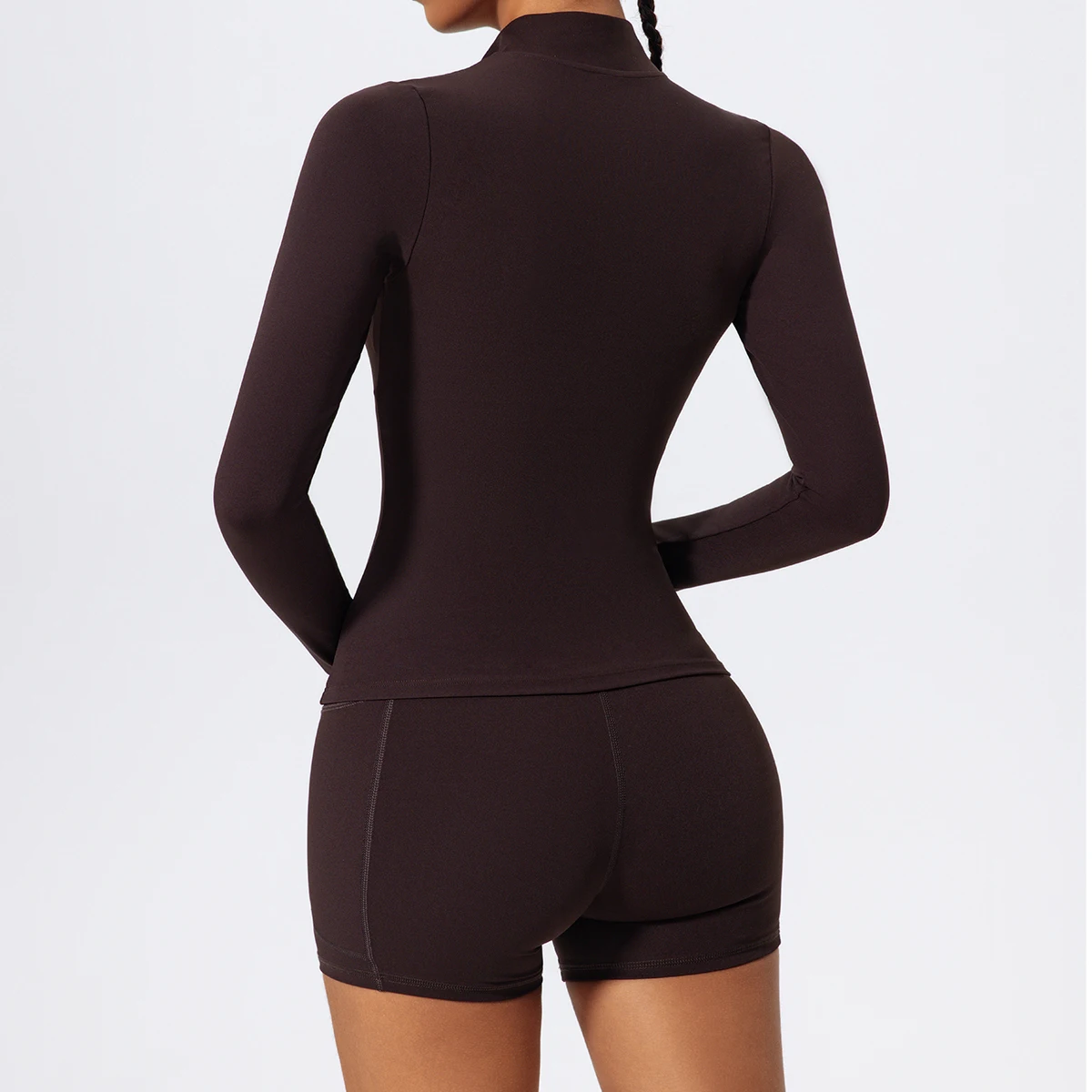 Hearuisavy Gym Half Zipper High Collar Sports Shirts Fitness Tight Long Sleeved Running Cycling High Waisted Yoga Pants Set 2Pcs