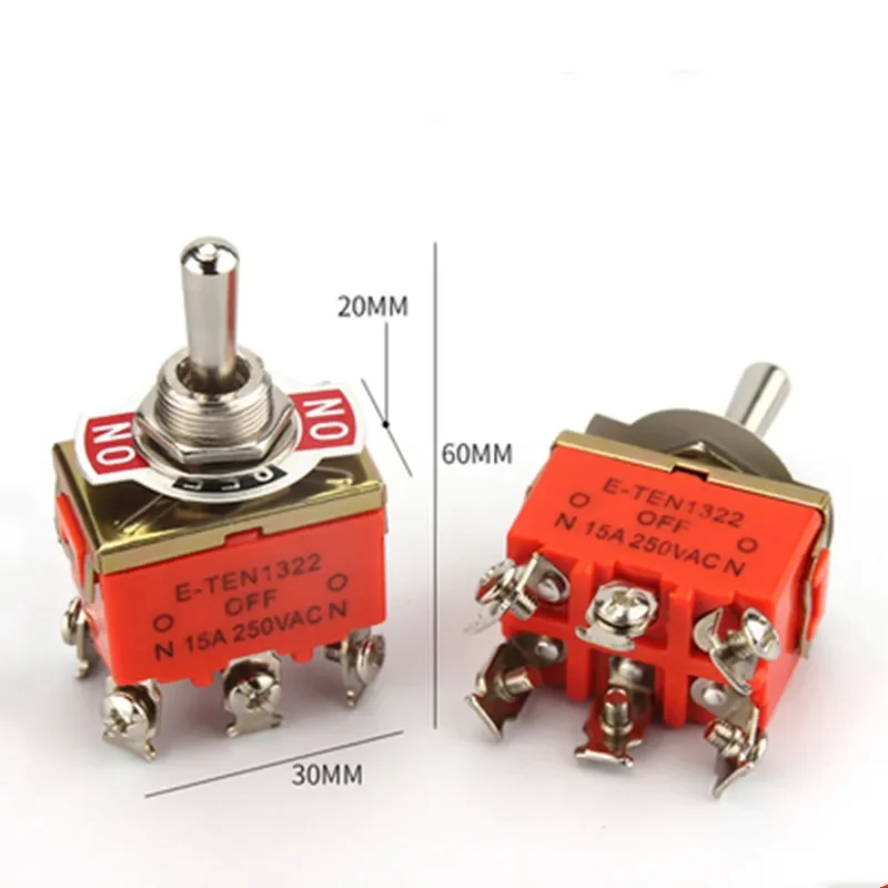 E-TEN1322 Micro switch 15A/250V 6 pin Waterproof Switch Cap On-Off-On Miniature Toggle Switches orange 1PCS