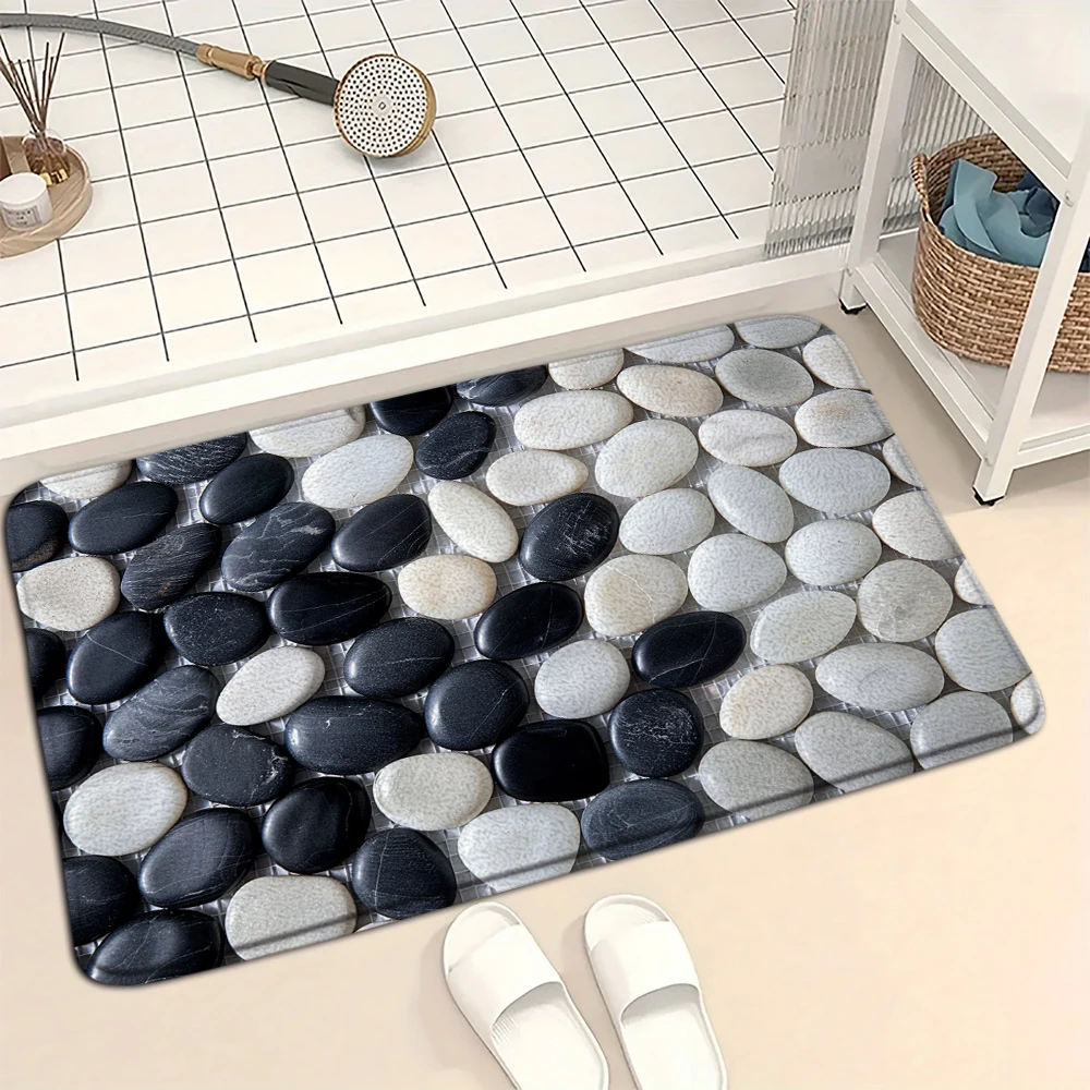 Cobblestone Simulation Flannel Carpet Living Room Bathroom Anti Slip Floor Mat Bedroom Entrance Rug 3D Effect Home Decor Mat