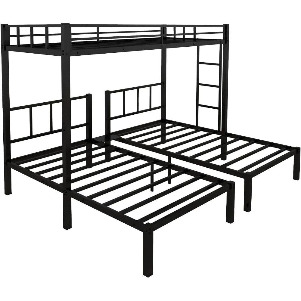 Tempat tidur susun kembar & Kembar untuk 3, tempat tidur susun tiga kali lipat untuk 3 dengan penjaga, Platform tangga & ranjang atas, untuk anak-anak, remaja