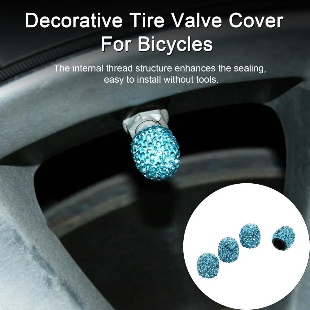 4Pcs Bling Tire Valve Covers Rhinestone Decor Universal Vehicle Truck Motorcycle Bicycle Tire Valve Cover Car Wheel Valve Covers