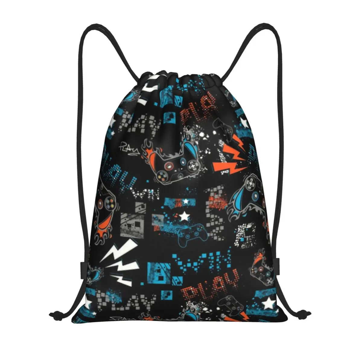 Custom Game Controller On Fire Drawstring Bags Men Women Lightweight Gamer Gaming Sports Gym Storage Backpack
