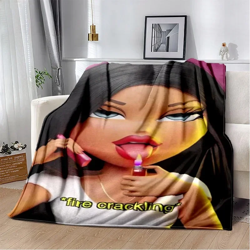 

Мягкое одеяло с принтом Cartoon Bratz Cute Girls D для тепла и комфорта, удобное покрывало для кровати, дивана, пикника, дома и спальни