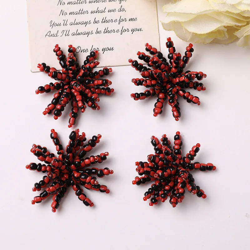 Shoe Charms 1 Piece Black Red Beaded 3D Flower Seed Bead Cluster Handwoven DIY Decor for Clear Crystal Clog Sandals