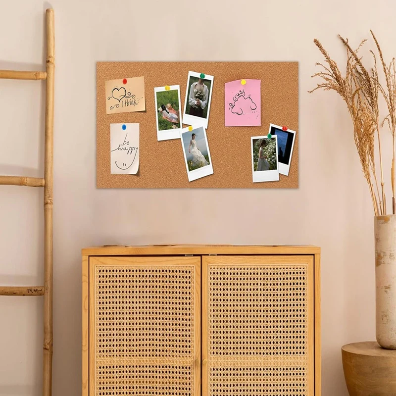 Kurkbord prikbord, klein rechthoekig prikbord voor muur, zelfklevend kurkbord voor kantoor, school en thuis