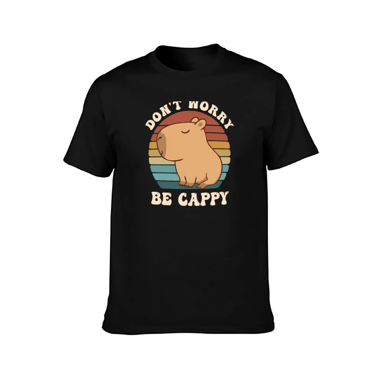 Retro Rodent Capybara Dont Be Worry Be Cappy Funny Saying T-Shirt Casual Loose Fit Short Sleeve T-Shirt