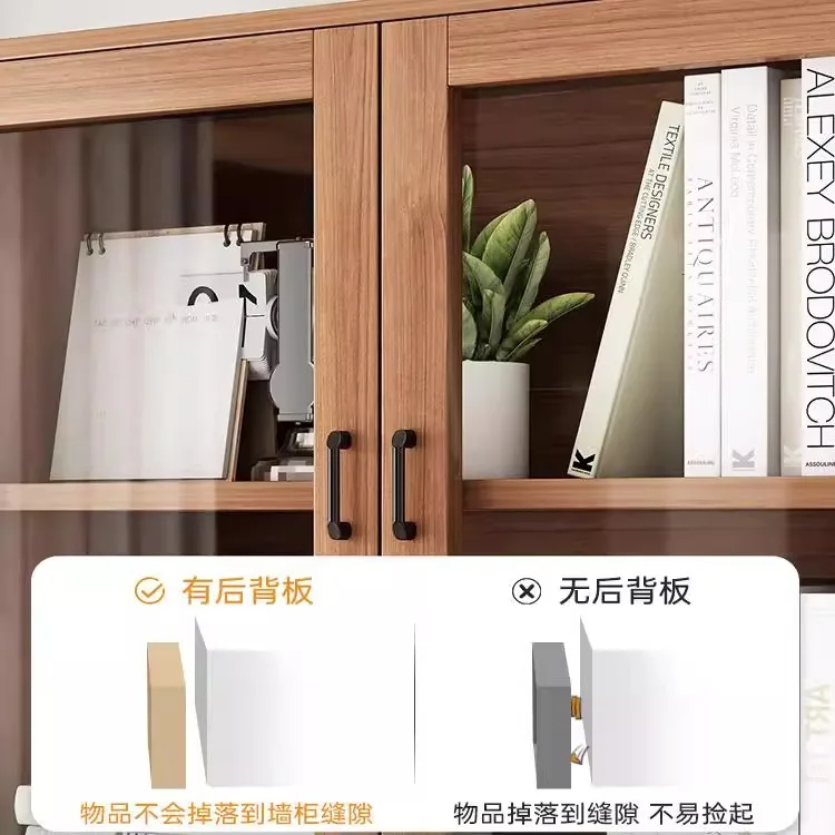 Dust-proof bookcase Home living room Display cabinet Simple modern wooden lock Locker against the wall Floor shelf