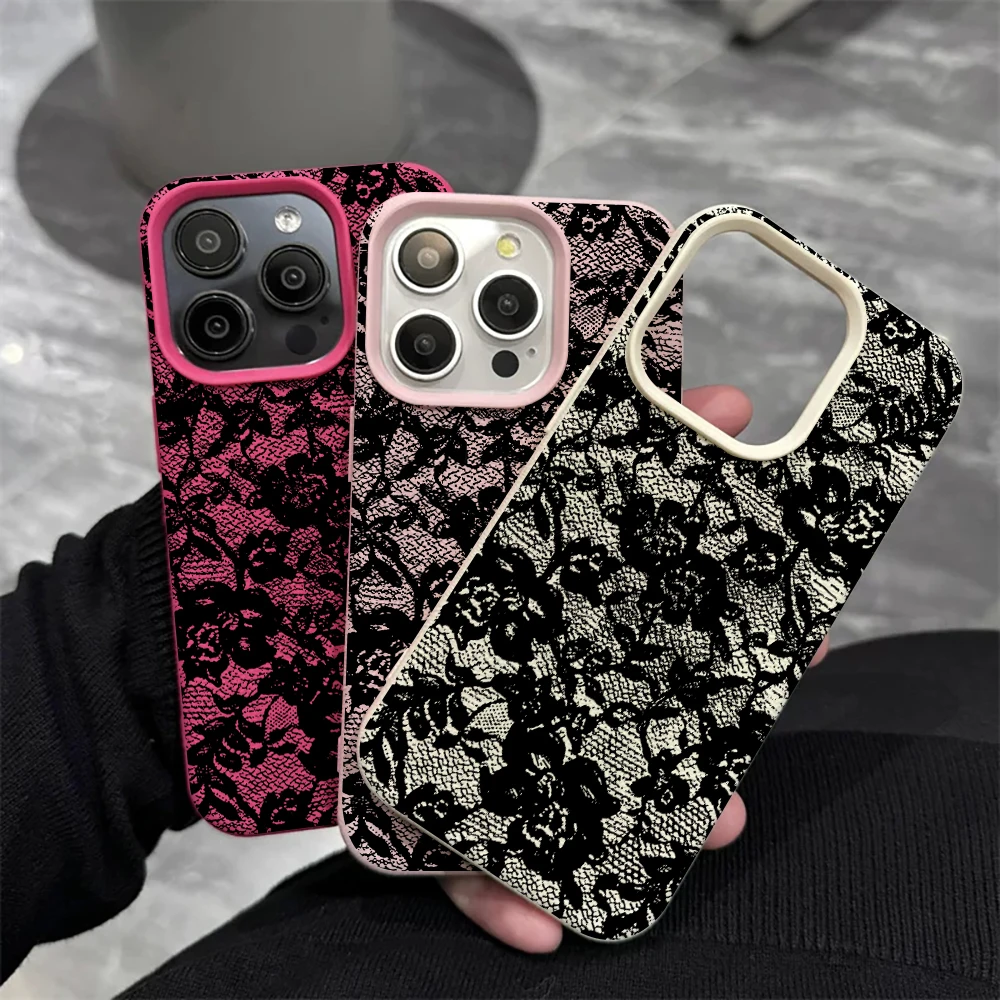 Spitzenrosen-Handyhülle für iPhone 17 16 15 14 13 12 Pro Max 16 15 14 Plus 17 16 15 14 13 12 11 Pro 17Air XR Silikon-Matt-Cover – Detail 4