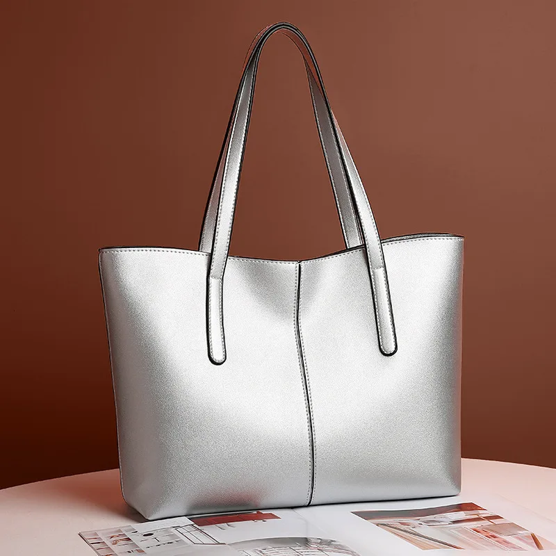 

Tote bag PU solid color retro European and American waterproof shoulder bag casual simple versatile large capacity commuting bag