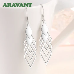 Aravant 925 Silver Hollow Geometric Long Drop Earrings For Women Fashion Jewelry